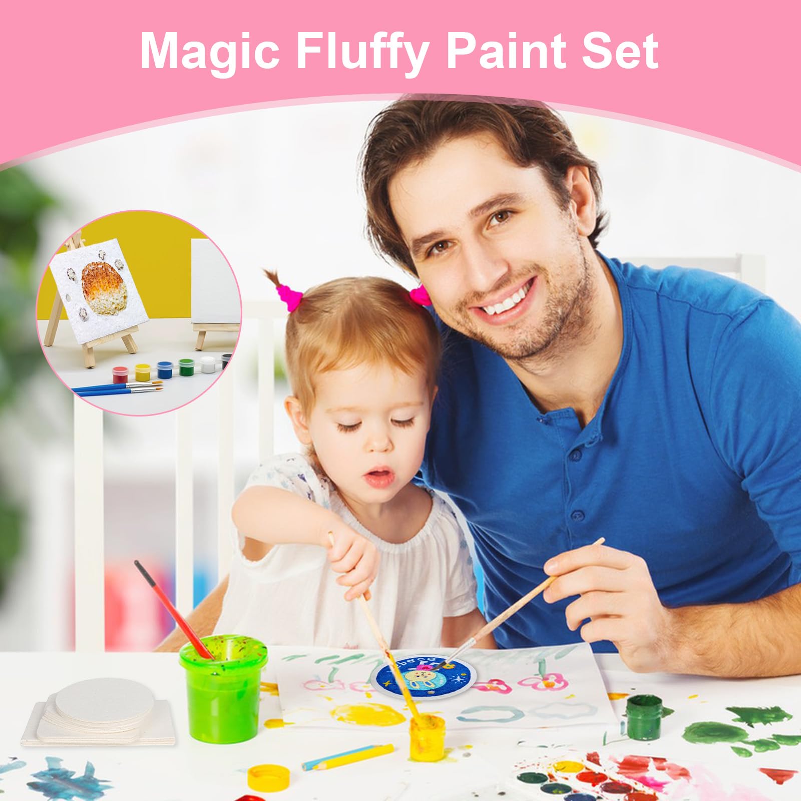 Rzspher Magic Puffy Paint 3D magiczna gąbka na płótnie, tekstura bąbelków, pusty papier do rysowania, z 12 pisakami akrylowymi, wodoodporny, 2 pisaki wodne, drewniana rama wiórowa, 20 koralików