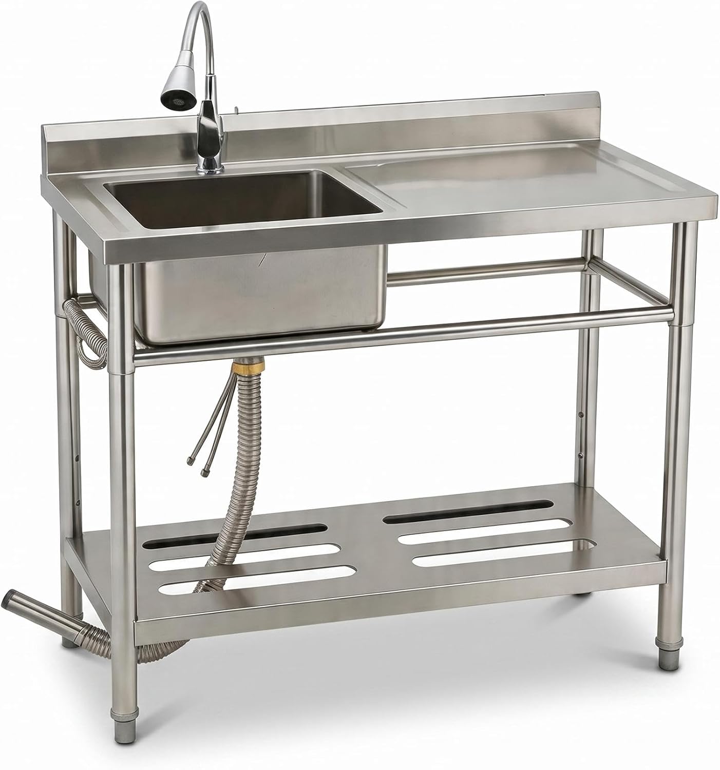 Stainless Steel Utility Sink, 40"X24" Freestanding Single Bowl with Swivel Horn Faucet, Extra Deep Basin & Large Workbench for Garage Basement Farmhouse
