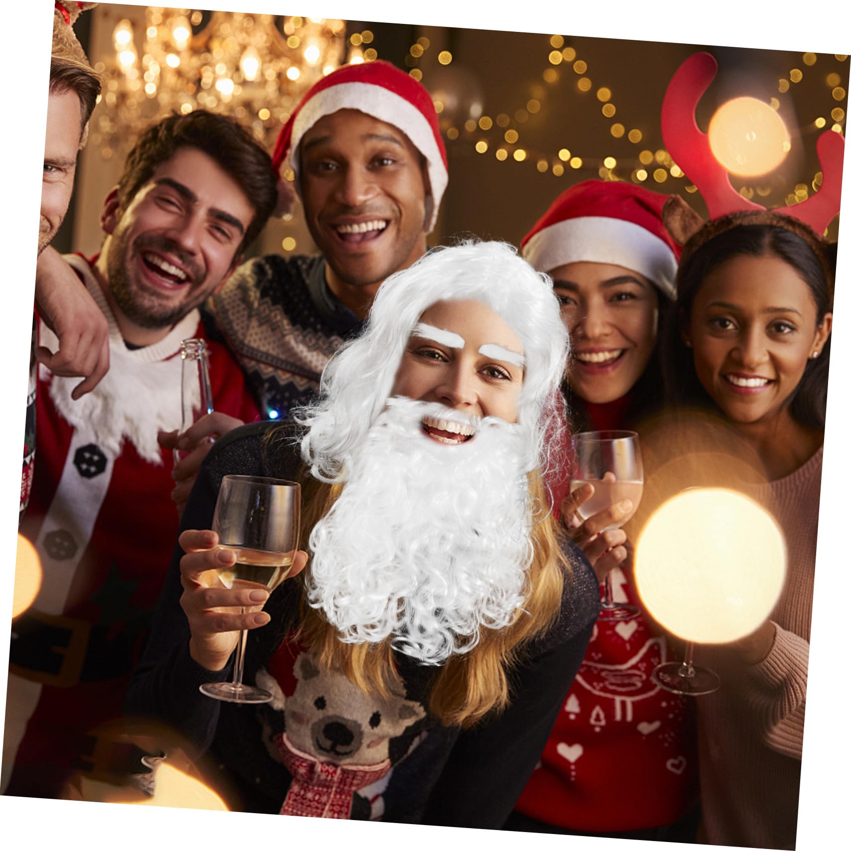 Santa Claus Biały Cosplay z Długą Sztuczną Brodą Brwiami i Peruką Bezpieczny Materiał Komplet Przyjęcia i Halloween