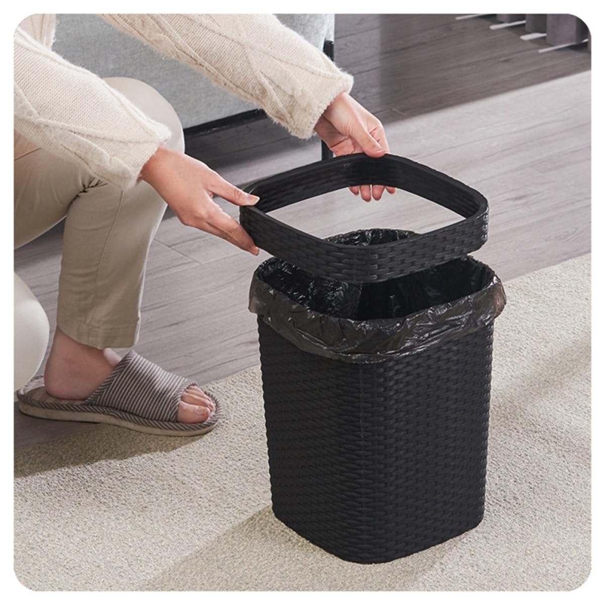 Tofficu Contenitore la Spazzatura Domestico 14l in Plastica Nero, Cestino per Carta Straccia senza Coperchio, Bidone Robusto per Camera da Letto e Ufficio