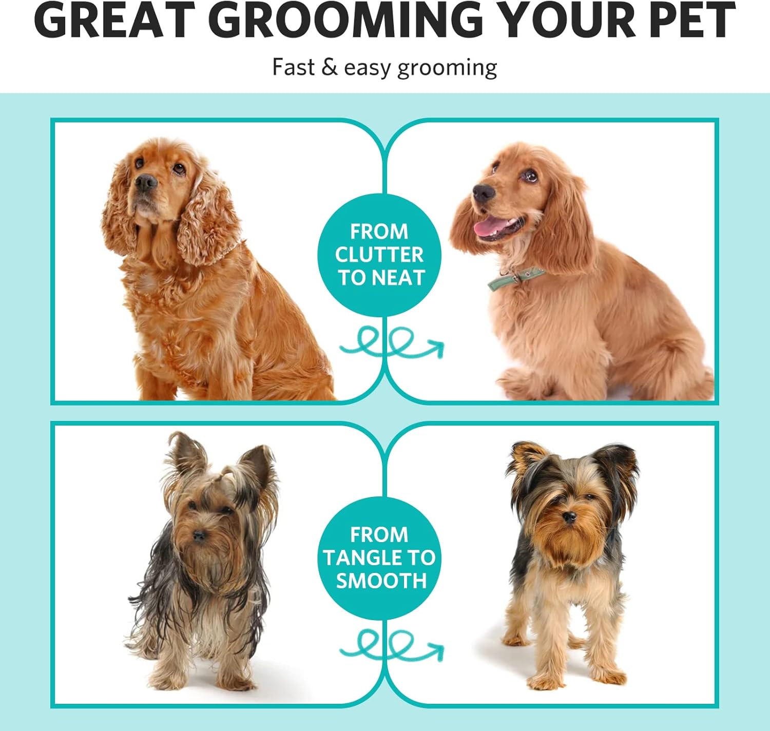 MIU COLOR Pet Grooming Brush, 2 Sided Undercoat Rake for Dogs & Cats, Professional Deshedding Brush and Dematting Tool, Effective Removing Knots, Mats, Tangles for Cats, Dogs, Extra Wide : Pet Supplies