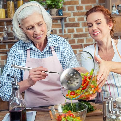 Miniatura 7 de Evanda - Espumador de cocina resistente de acero inoxidable, cuchara ranurada, con mango cómodo y agujeros para colgar, fácil de almacenar y apto