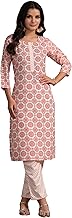 VIRICA Women Rayon Cotton Printed Formal Straight Kurti & Pant Set(White, Peach)