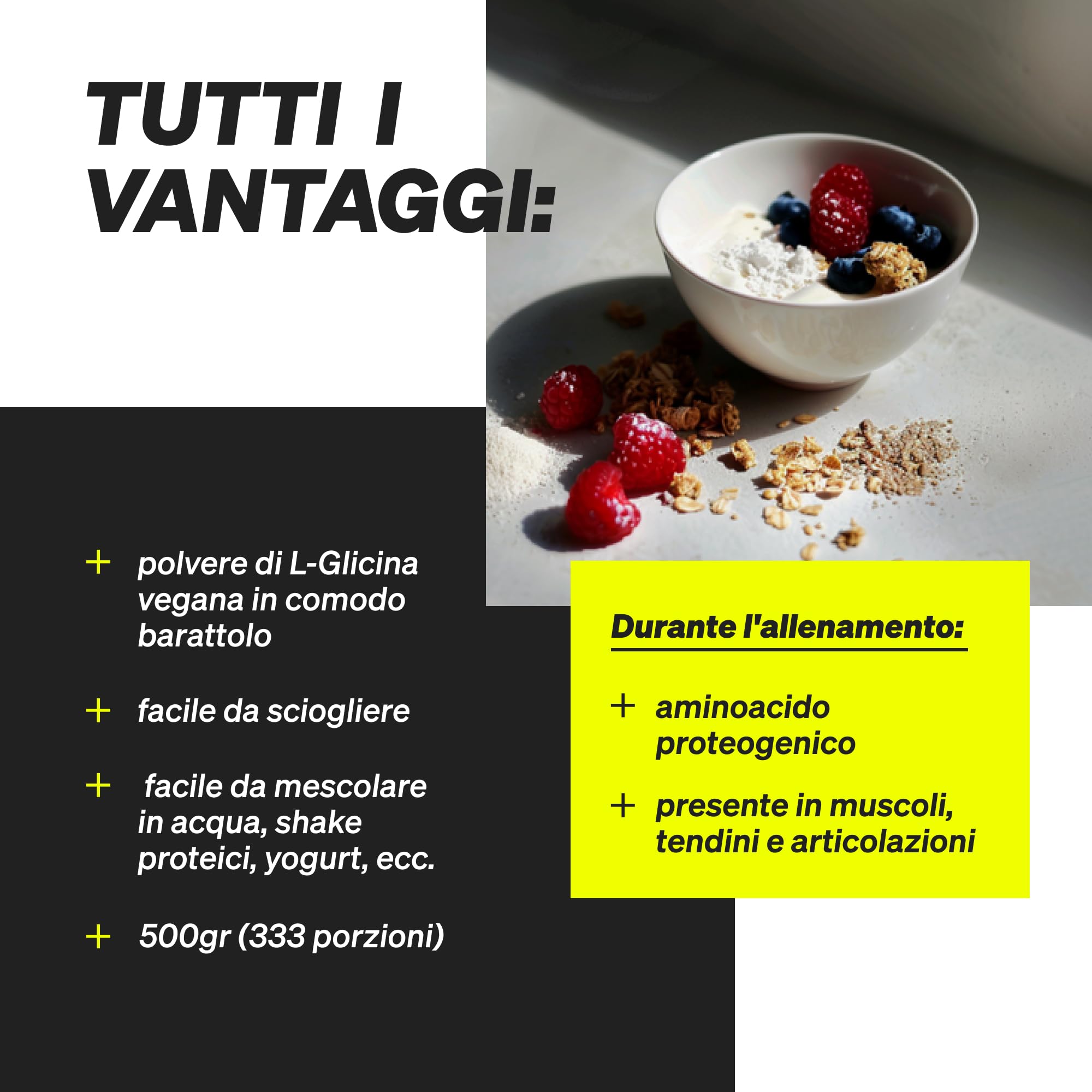 L-Glicina in polvere – 500 g (scorta di 11 mesi) – gusto neutro – vegana, dosaggio ottimale, senza additivi – prodotto e testato in laboratorio in Germania
