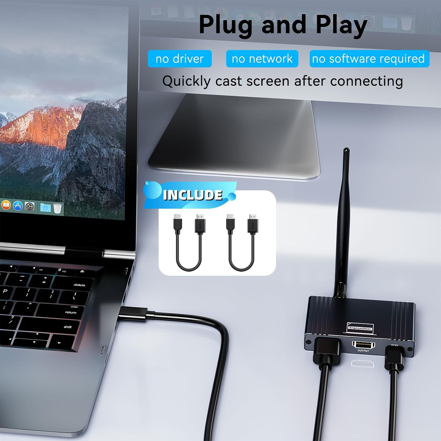 Wireless HDMI Transmitter and Receiver, 5.8G Wireless HDMI Extender Kit with Loop-Out, Plug and Play, 656FT/200M, 1080P@60Hz for Streaming Form PC/STB/Laptop/DSLR to TV/Projector/Monitor