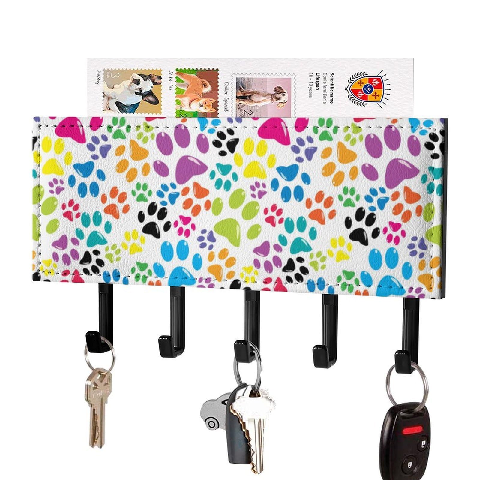 NCLQVJXZKHW Colored-Paws Key Holder with 5 Hooks Key Hooks Wall Mounted Key Racks Key Hanger Organiser Shelf