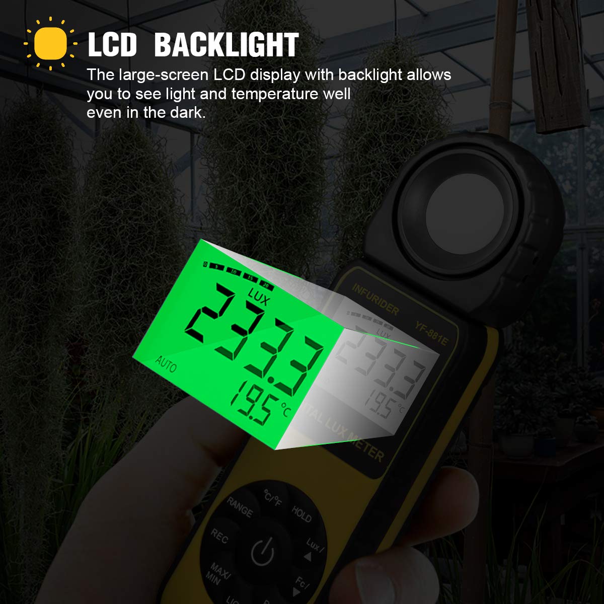 Luxmetro Digitale LC-881E - Misura Luce 0-300.000 Lux E Temperatura, Sensore Girevole 270° - Foto 4