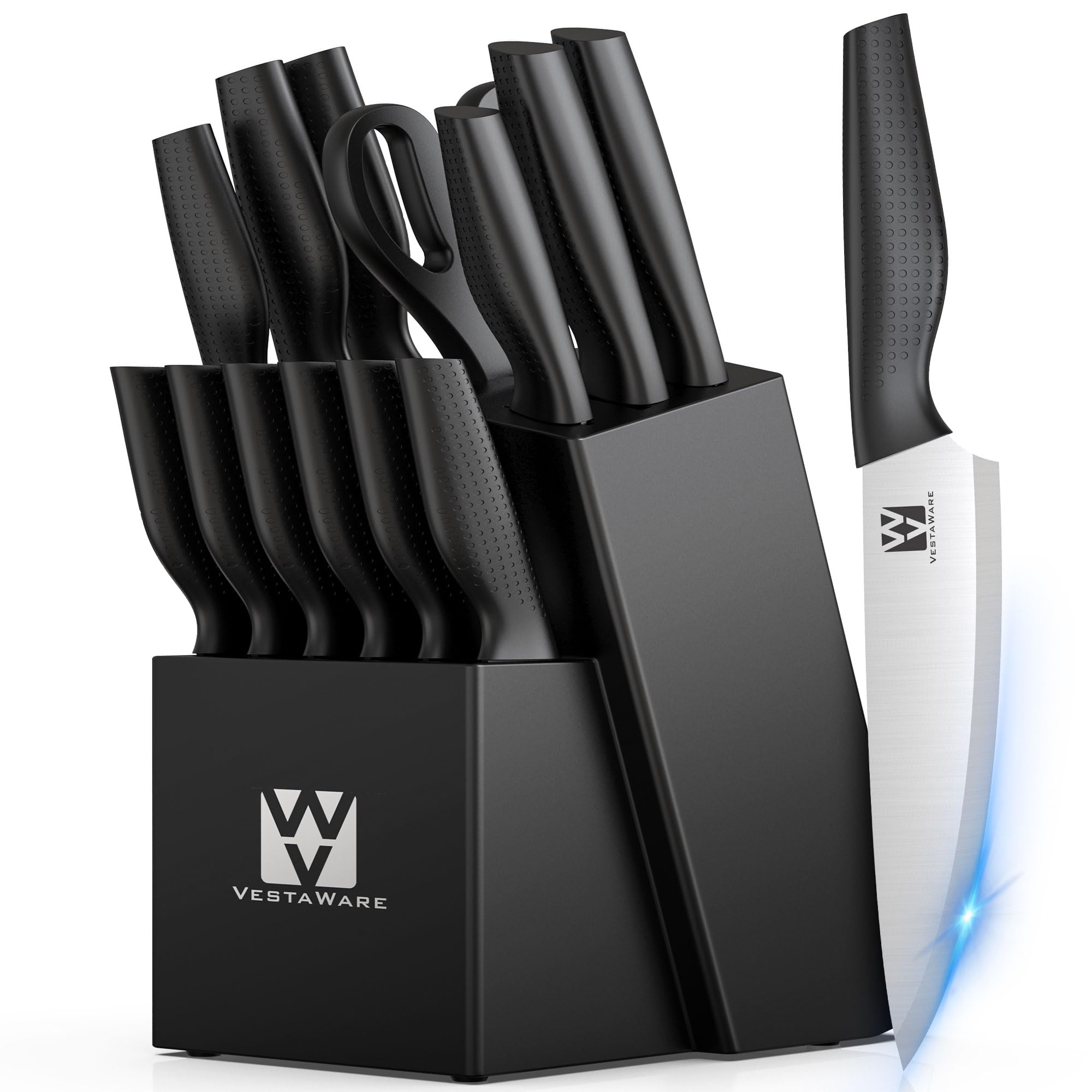 Knife Set 14 Pcs Kitchen Knife Set with Block Ultra Sharp Stainless Steel Chef Knife Block Set Black