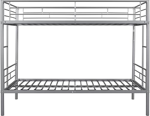 Miniatura 3 de Litera de metal individual sobre individual, marco de cama individual resistente con protección de longitud completa y 2 escaleras integradas, para