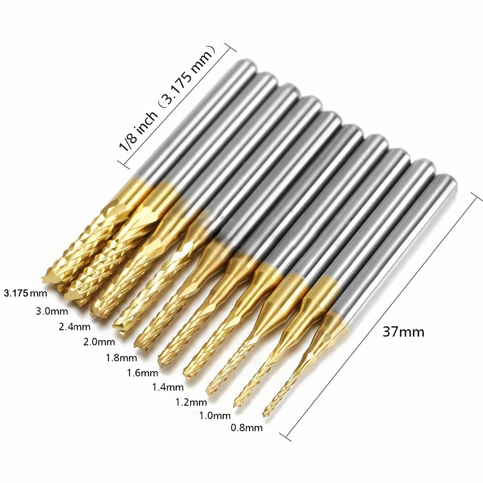 10pcs Carbone Cemente Enduit Titane Enduit CNC Fraises CNC Outils 1.0-3.0mm (1mm 1.5mm 2mm 2.5mm 3mm)