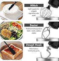 Vista 3 de Batidora de pie, batidora de pie 3 en 1, batidora eléctrica de 5.5 cuartos de galón, mezcladora con gancho de masa inoxidable, batidor y batidor