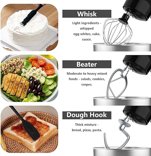 Miniatura 3 de Batidora de pie, batidora de pie 3 en 1, batidora eléctrica de 5.5 cuartos de galón, mezcladora con gancho de masa inoxidable, batidor y batidor de