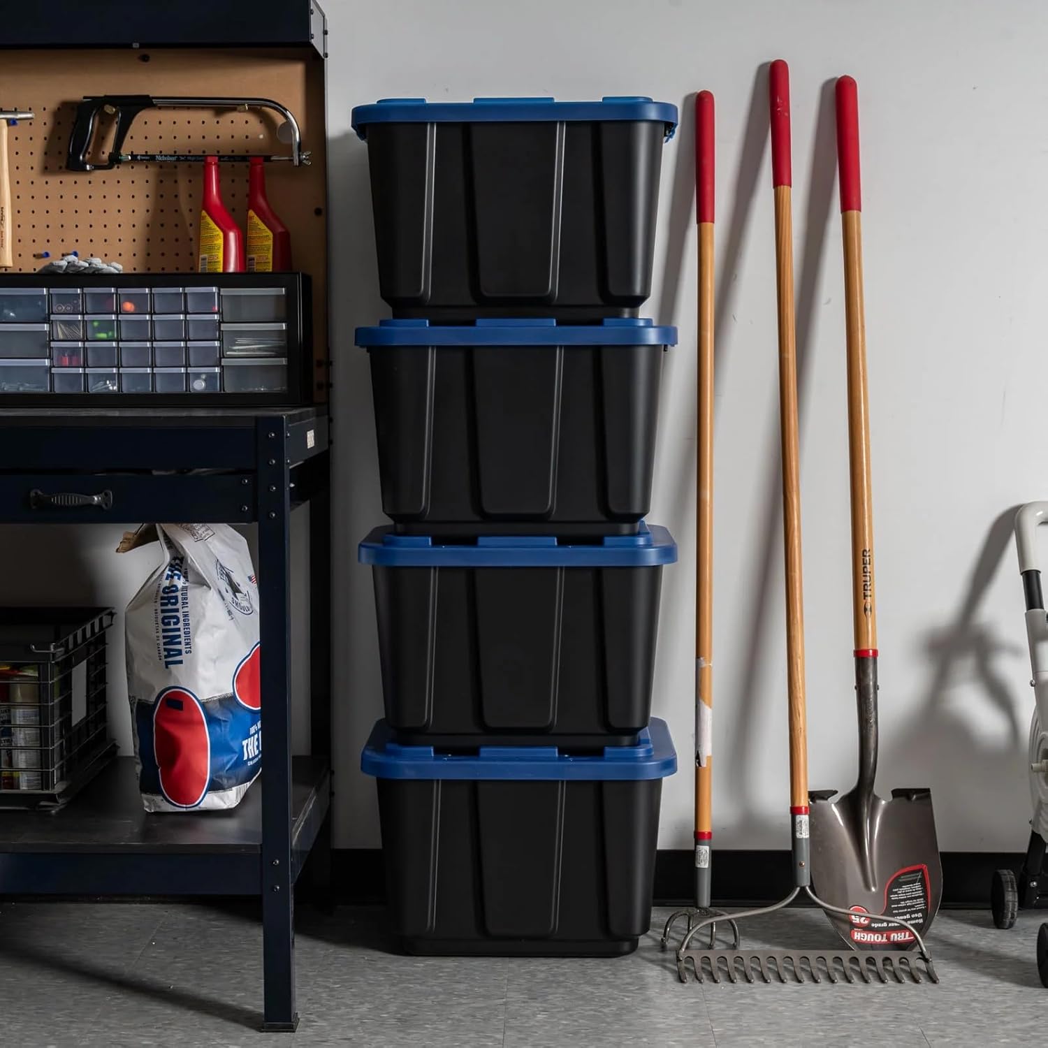 12 Gallon Plastic Storage Bins with Latching Lids, 4 Pack Heavy Duty Storage Containers, Stackable Plastic Totes for Organizing Garage, Closet, Home & Office