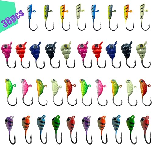 24 piezas de plantillas de pesca en hielo para panfish Crappie Sunfish Walleye Ice Fishing Jig Box Accesorios Equipo de pesca en hielo Juego de caja disponible en Yaxa Venezuela