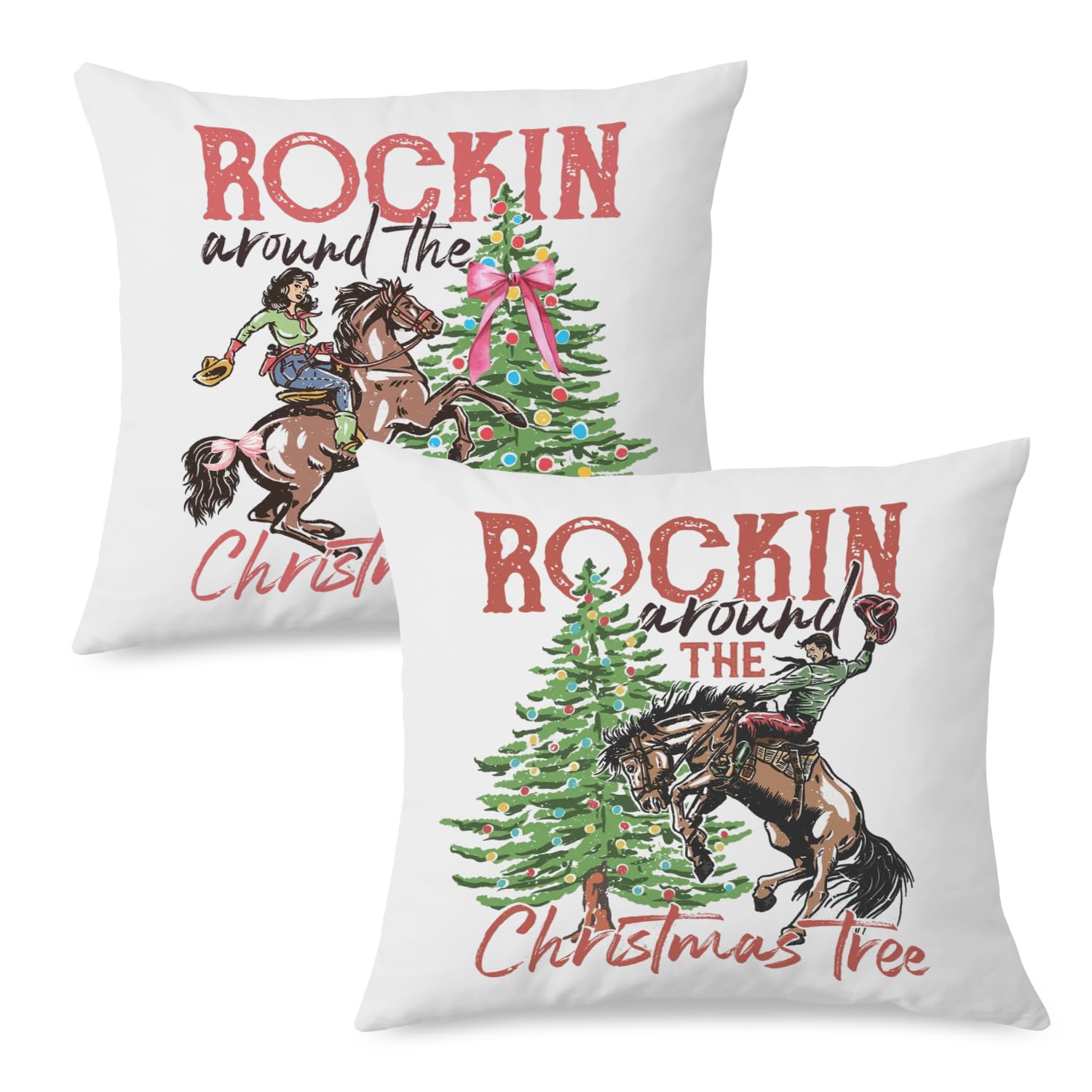 ignytiger Western Christmas Pillow Covers 18x18 Set of 2 Farmhouse Western Cowboy Christmas Decor Decorative Pillow Covers Christmas