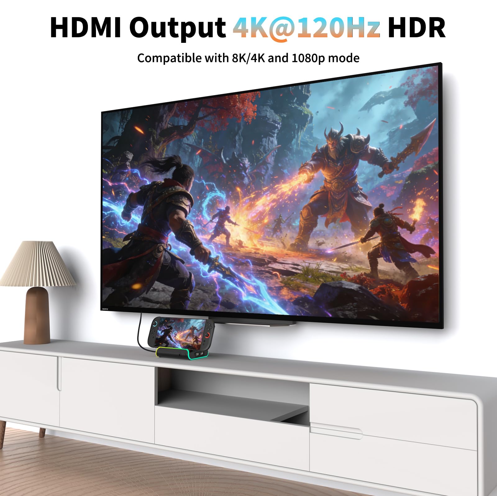 Switch 2 Dock, Docking Station for Switch 1/2, Charging Dock with 4K@120Hz HDMI Output/100W Charging Input/USB 3.0 /Cooling Fan — view 2