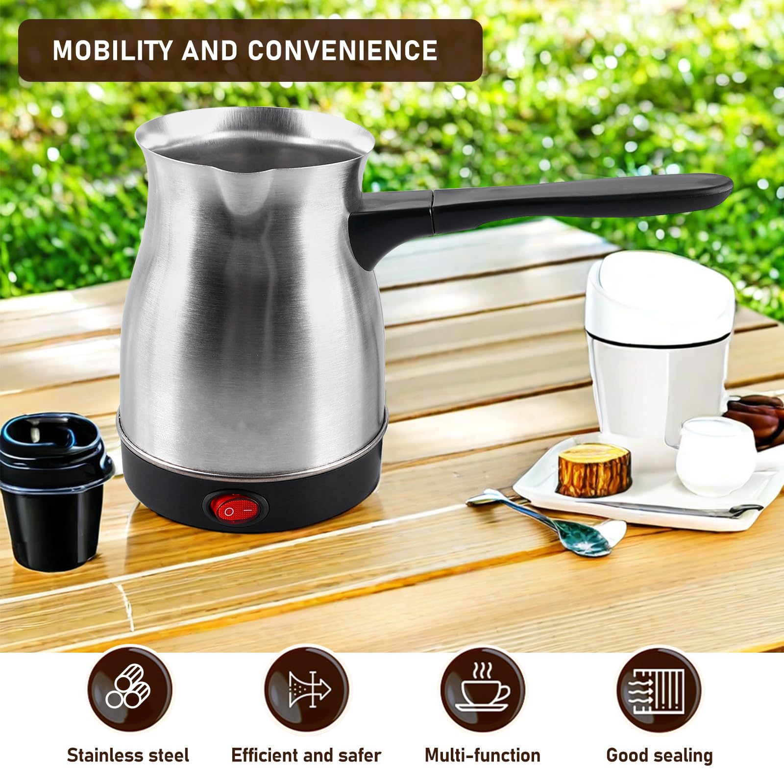 Vegena Elektrische Türkische Kaffeemaschine,800 Ml 800W Elektrische Kaffeekanne,Electric Turkish Coffee Pot,Elektrische Türkische Kaffeekanne Für Zuhause,Büro,Camping,Edelstahl
