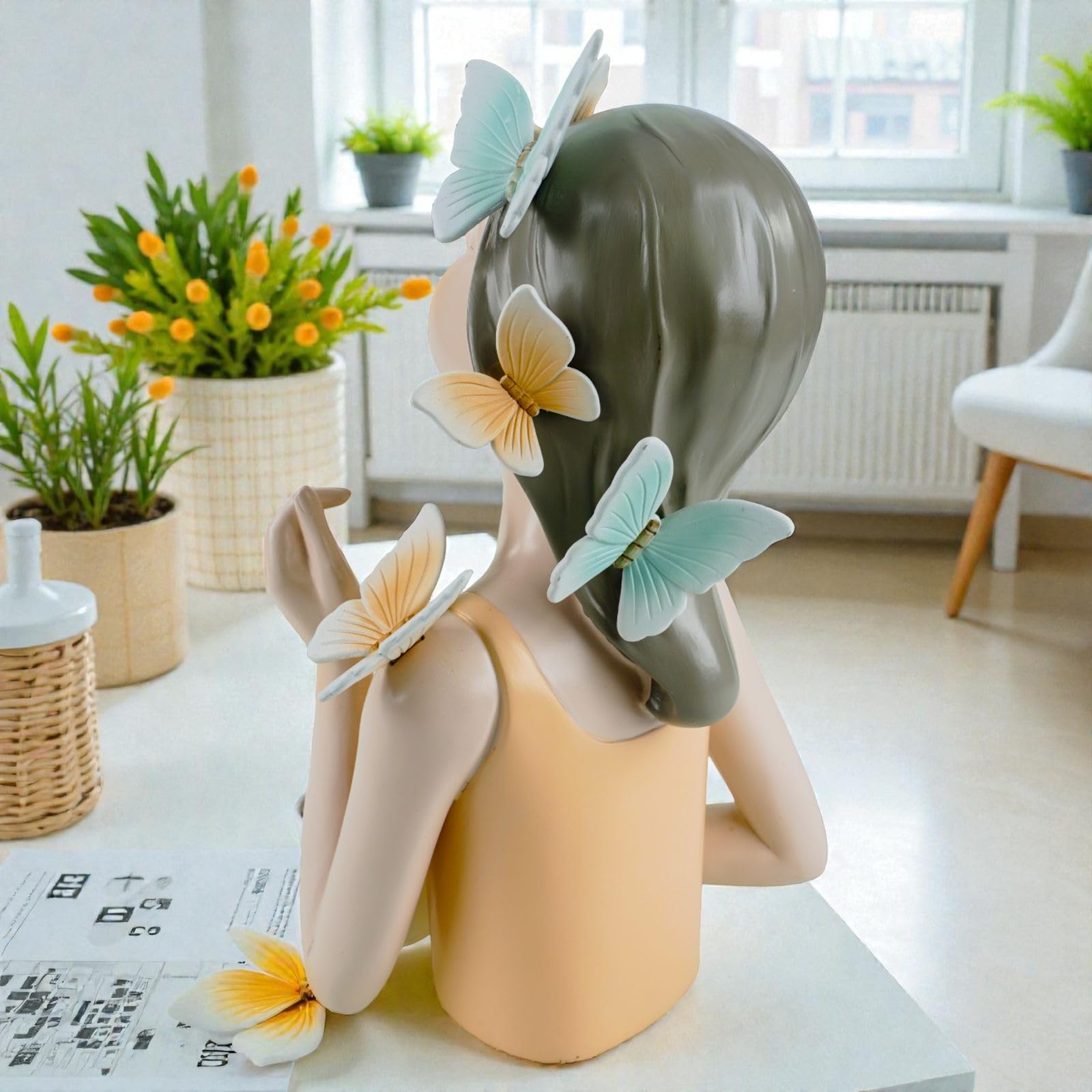 formano Deko Büste Dame modern Dekofigur Frauenbüste Polyresin Handbemalt 26 cm Stilvolle Wohnaccessoires mit Schmetterlingen Elegante Tisch- & Regaldekoration