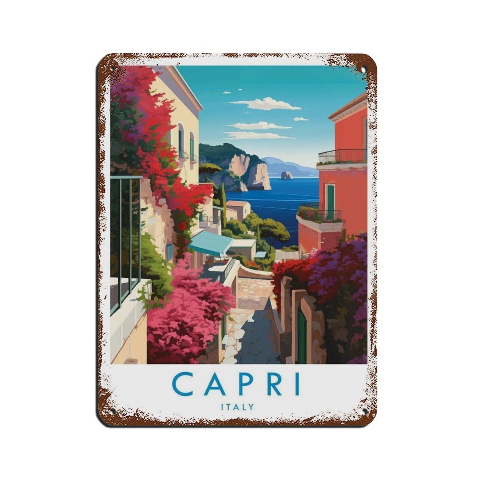 Capri Travel Poster, Italy（43） Tin Sign Vintage Metal Pub Club Cafe Bar Home Wall Art Decoration Poster Retro 12x16inch(30x40cm)
