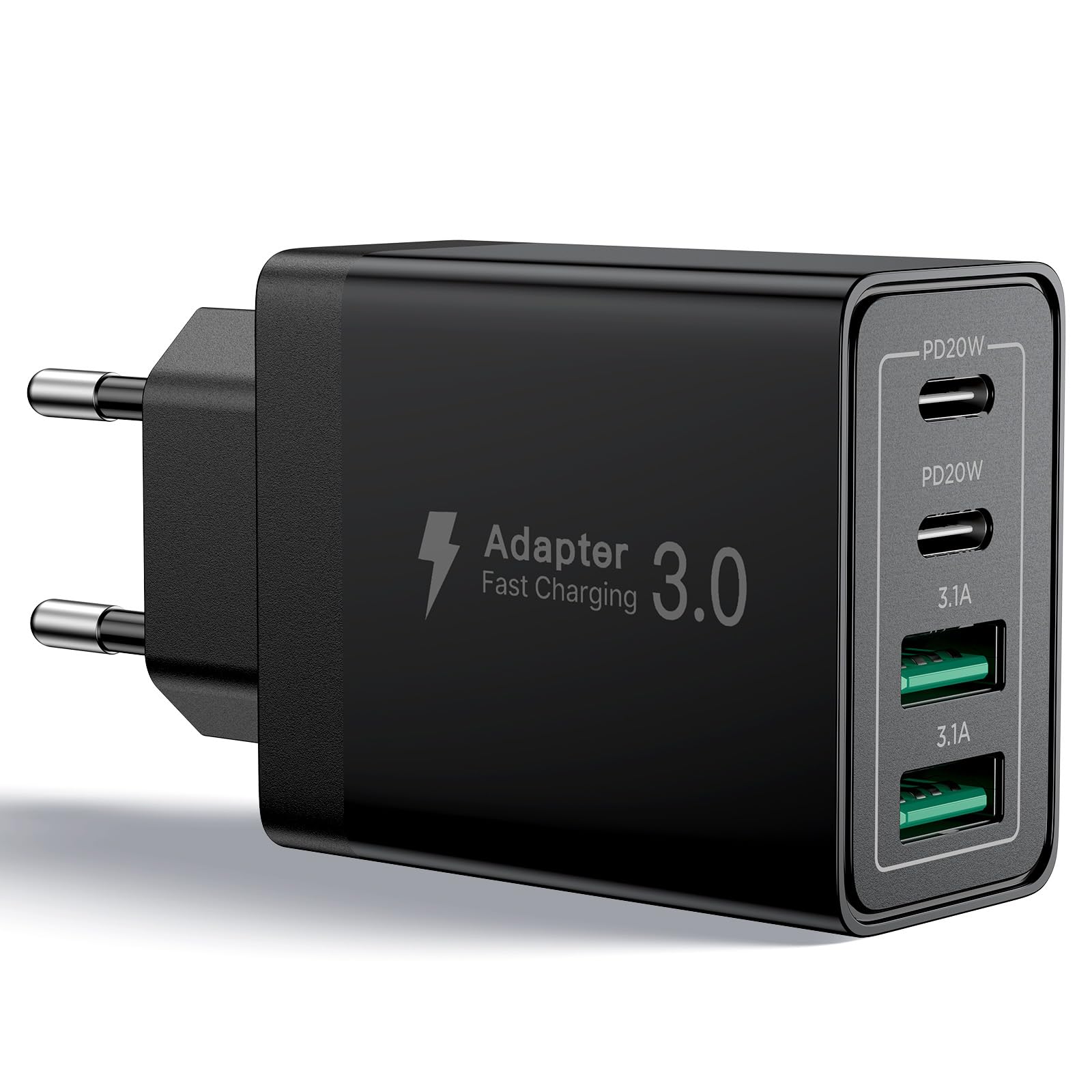 Aioneus Chargeur USB C, 40W 4 Port Prise USBC Chargeur Rapide iPhone, 3.1A PD+QC