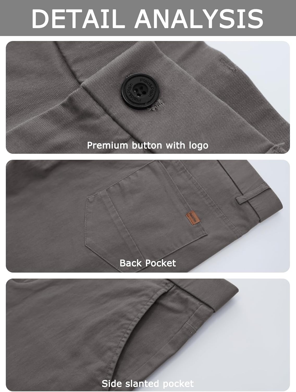 Plaid&Plain Men's Khaki Pants Slim Fit Stretch Cropped Chino Skinny Pants