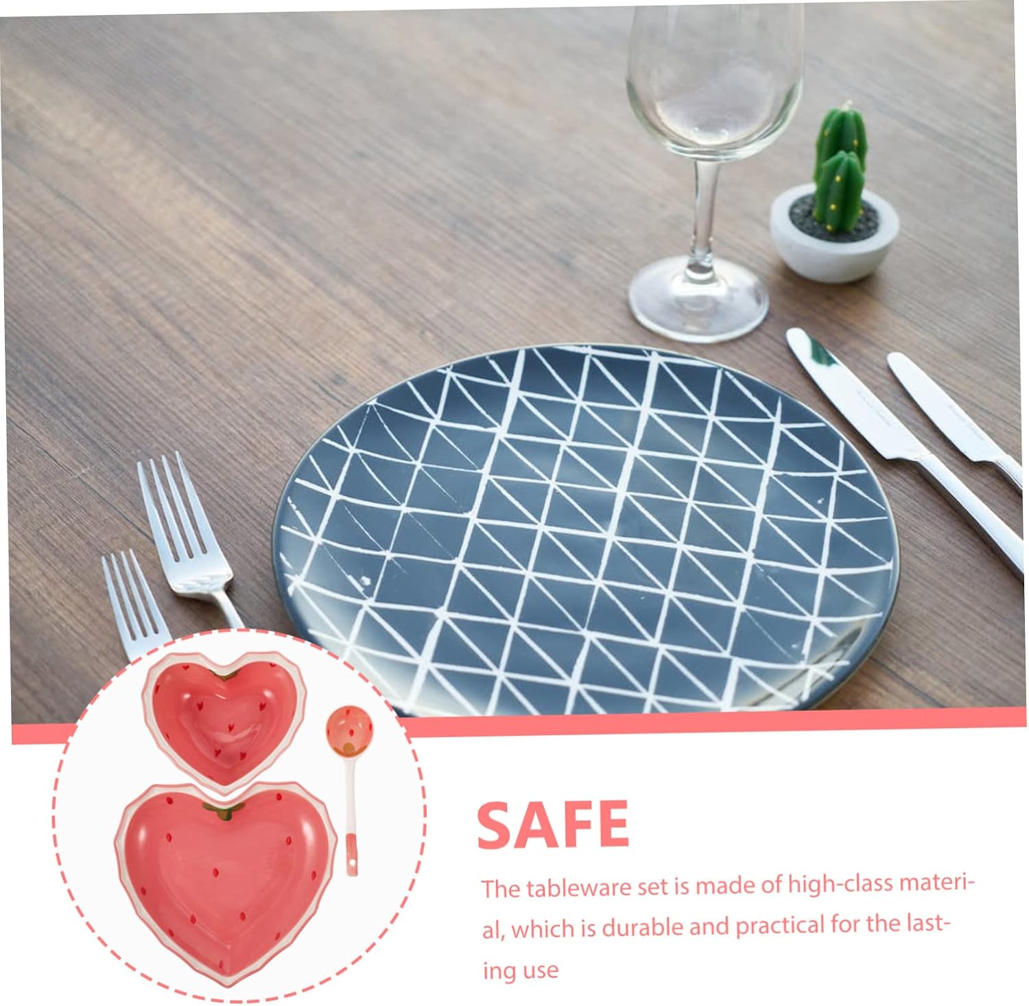 VICASKY Multi Function Strawberry Bowl Decorative Tableware for Serving Salad and Dessert Lightweight Portable Kitchen Serving Plates with Spoon Stackable Home Supplies for Parties and