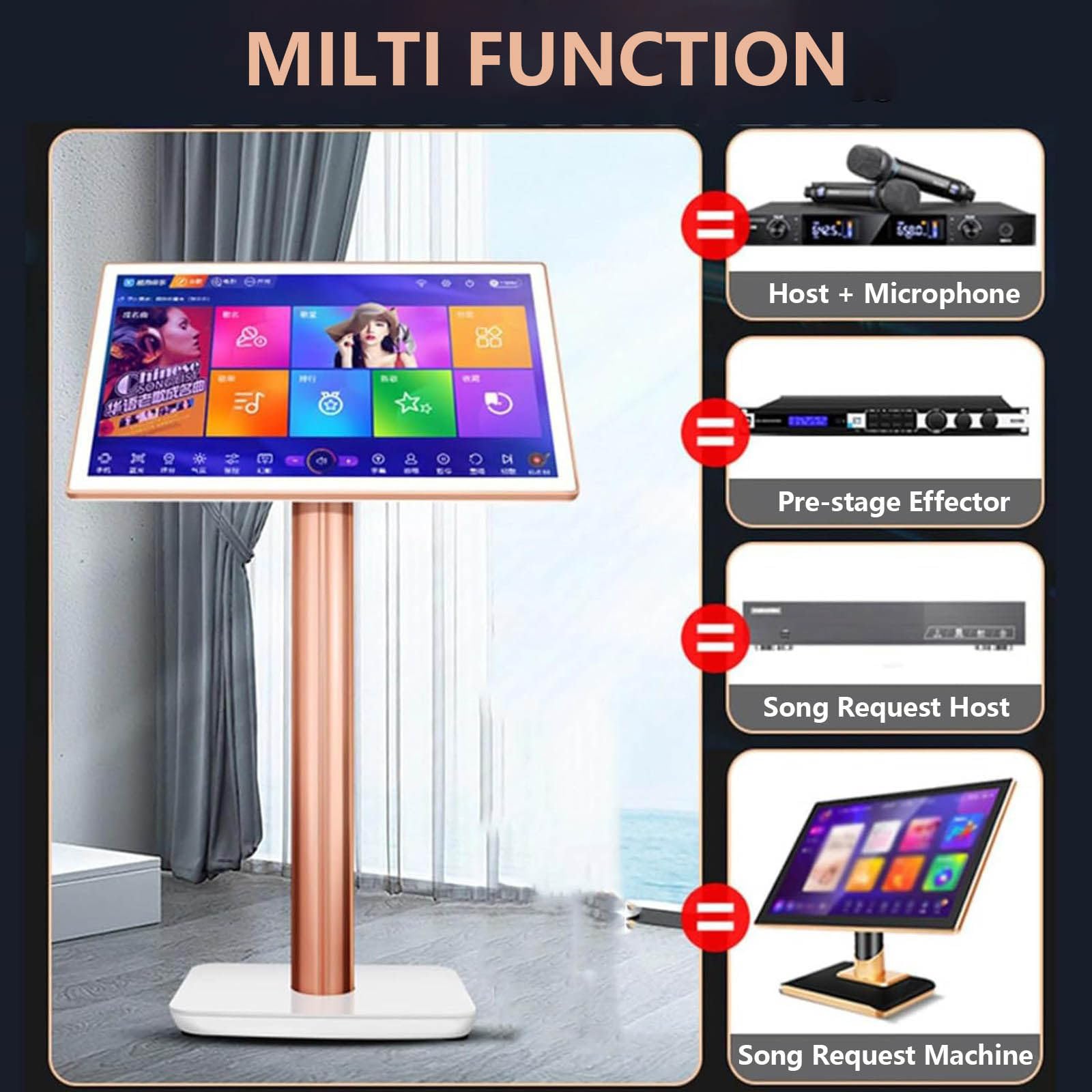 Macchina per Karaoke Intelligente, apparecchiatura per Lettore Karaoke, Touch Screen da 19,5 Pollici con visualizzazione dei Testi, Macchina per Karaoke Tutto in Uno con Microfono