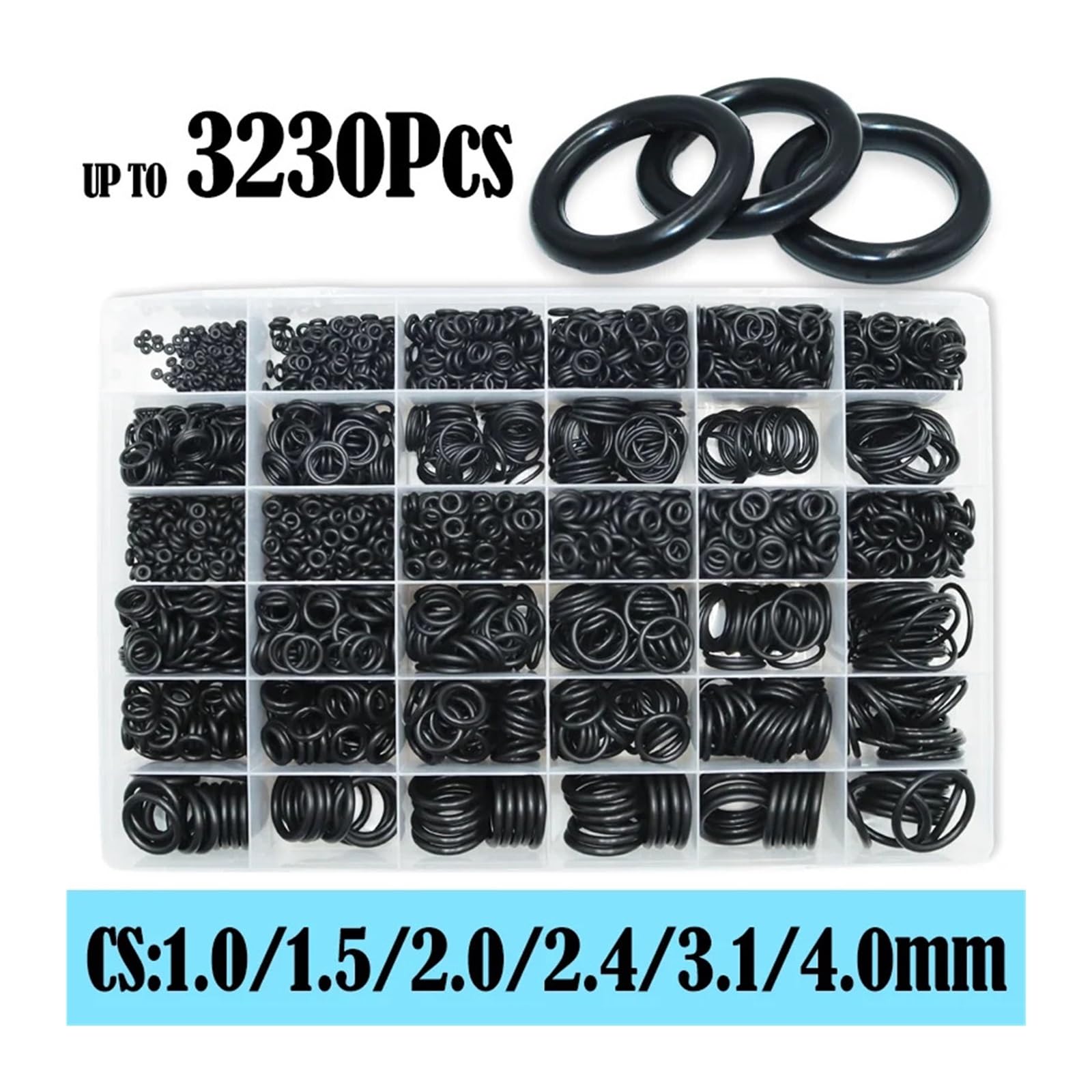 Arandela de sellado junta tórica caucho CS1.0-4.0mm, NBR negra, fontanería, kit juntas tóricas resistentes al aceite for aire acondicionado coche(3230pcs)