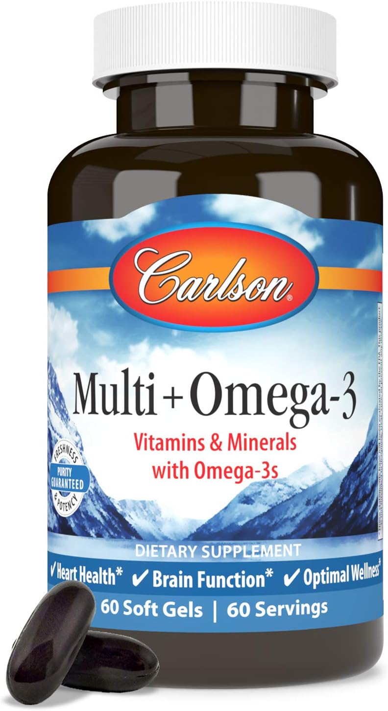 Carlson - Multi + Omega-3, Fish Oil with Vitamins & Minerals, Heart Health, Cognitive Function & Optimal Wellness, 60 Softgels