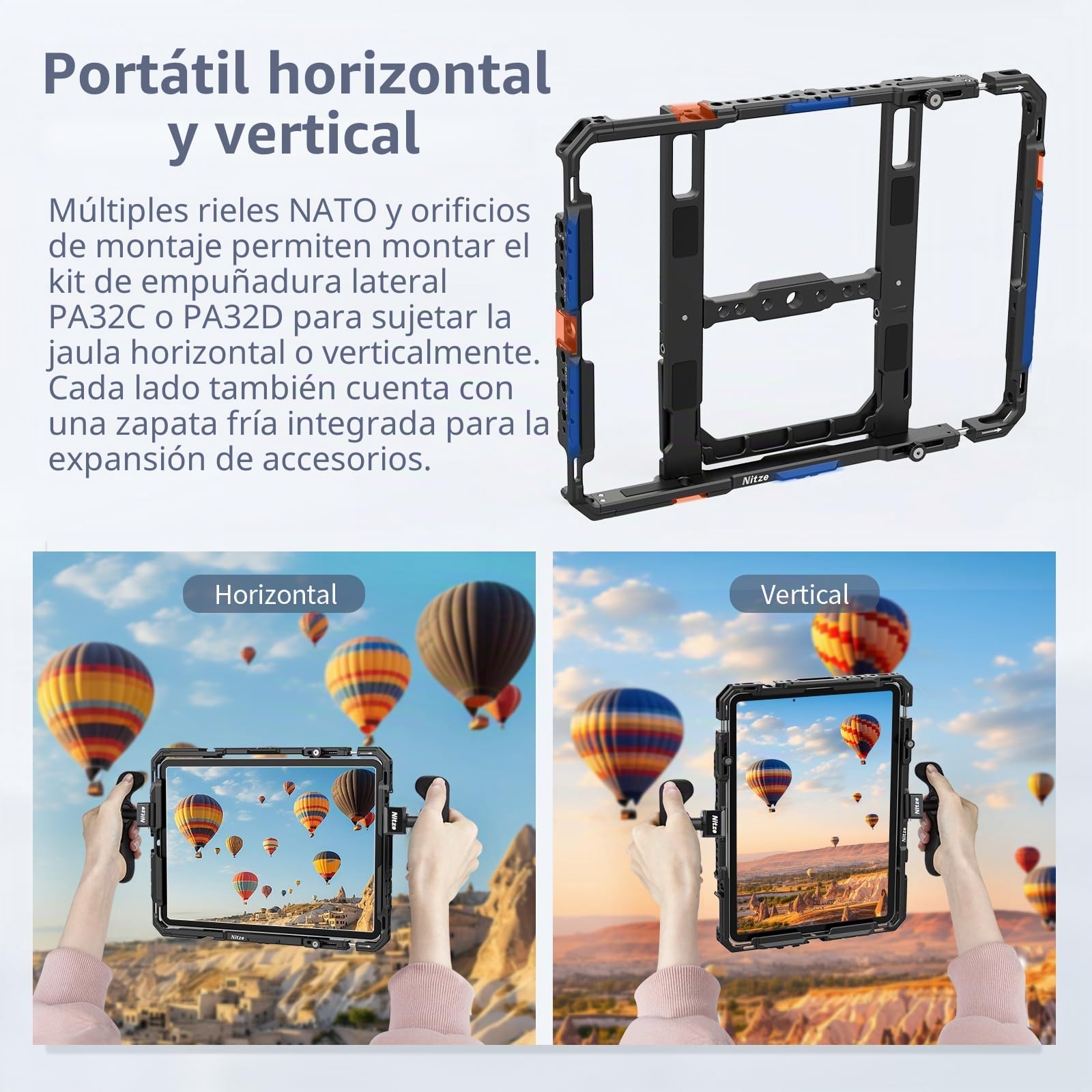 Nitze Jaula Cage para iPad A16/de 1 a 10 Gen, iPad Air 11" M4/M3/M2/de 1 a 5 Gen, iPad Pro 11" M5/M4/de 1 a 4 Gen, iPad Pro 10.5" 2017/9.7" 2016 y Otras Tabletas de 9" a 11" - T-TC03A