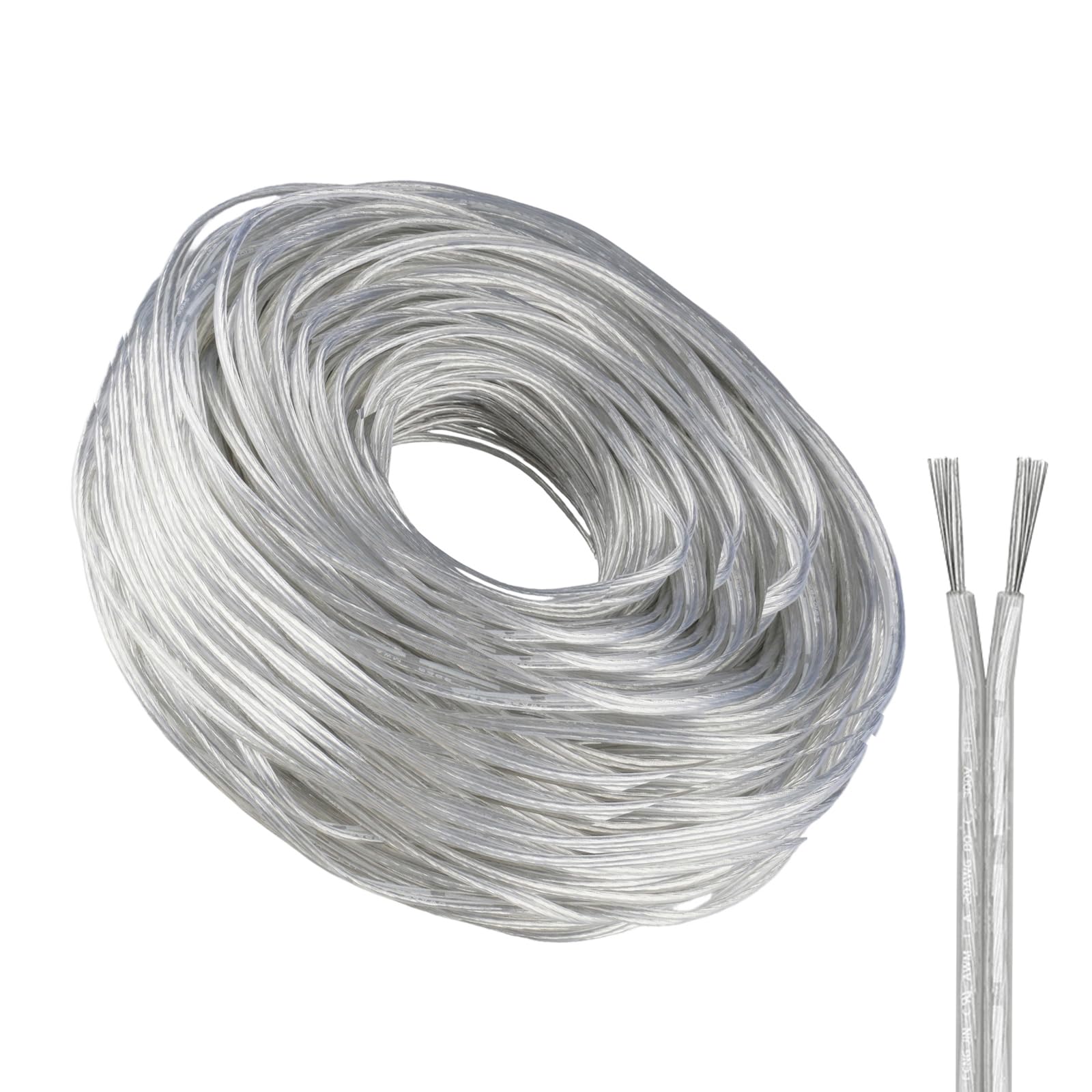 ZoZoMaiy 30 Meter Transparent 2 Core Cable, 22AWG Flat Clear Electrical Wire, Clear Low Voltage Cable, Twin Copper Wire, Outer Diameter 1.8 * 3.6mm, for Small Appliances Led Solar Lights Wall Lamps