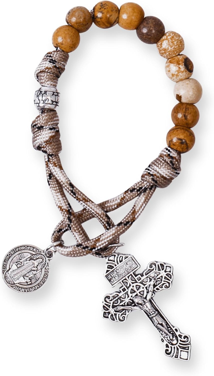 Nazareth Store St Michael Paracord Rosary, Rugged Rosary Necklace and One Decade Heavy Duty Rosary Set, Natural Stone Beads with Catholic Pardon Crucifix - Image 3