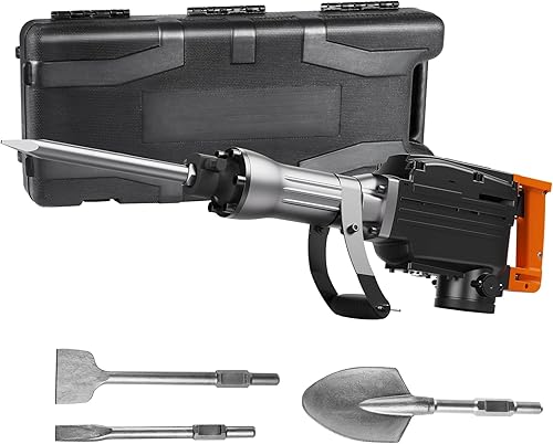 VEVOR Martillo de demolición Jack, martillo Jack Hammer MAX 2200W, martillo eléctrico resistente de 1350 BPM, 4 piezas de cinceles con funda, negro