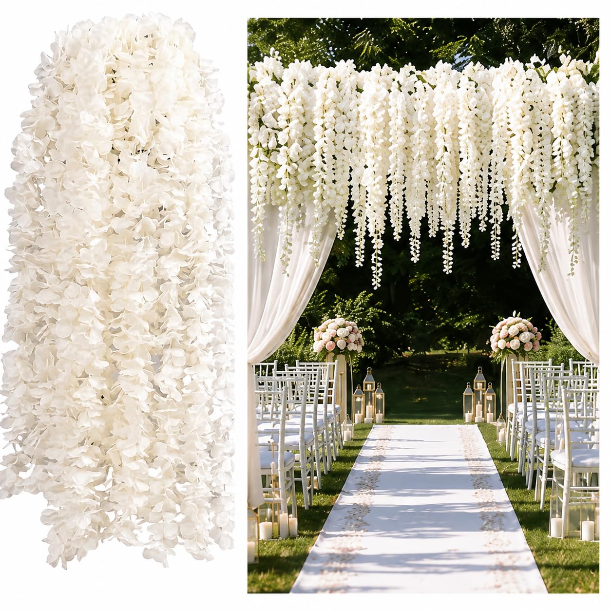 TZMFHD 10pcs Wisteria Artificial Flowers, Hanging Flowers for Wedding Decor, Fake Wisteria Garland, Flower Wall Decoration for Ceiling and Venue Events