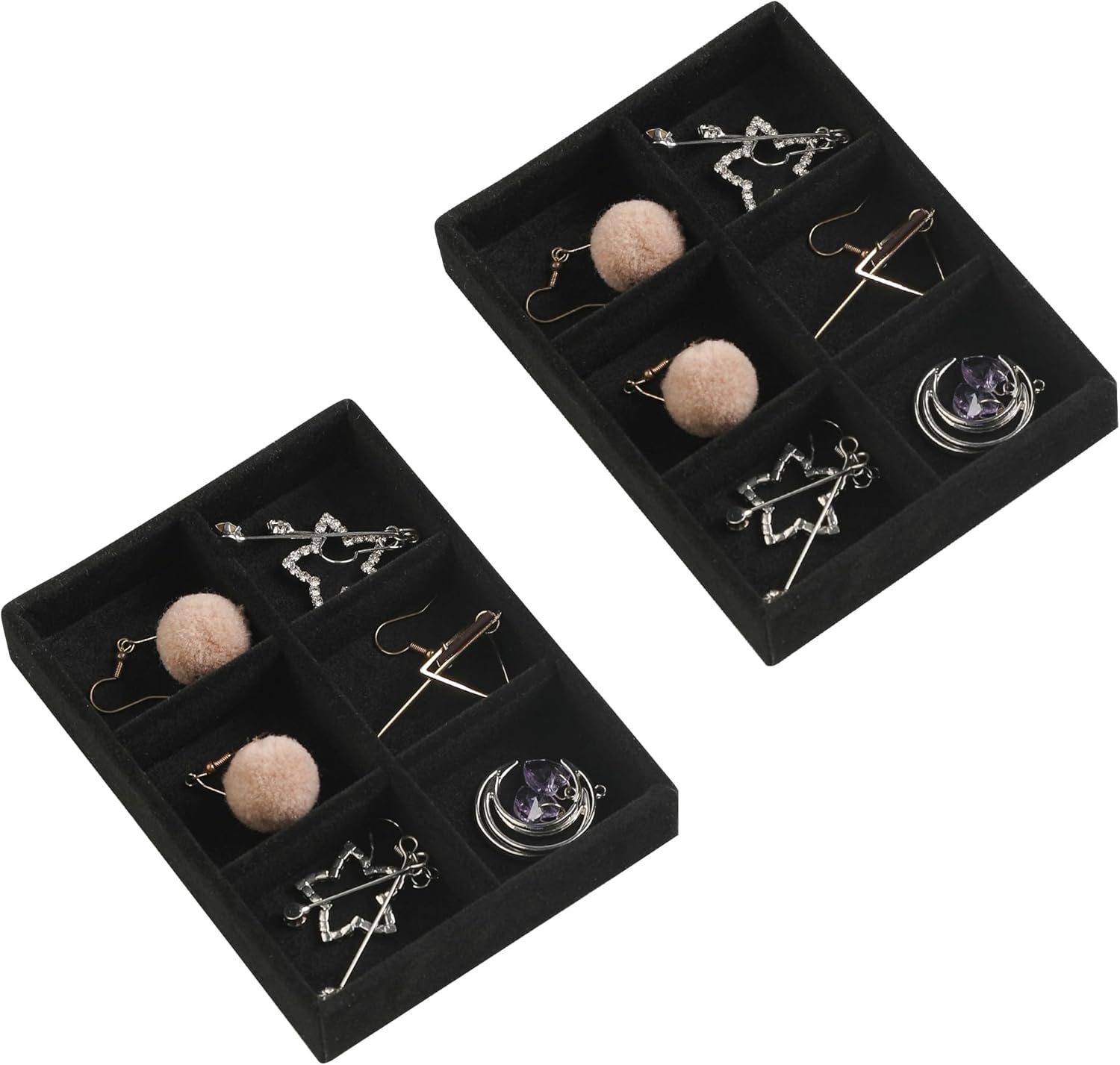 Frebeauty Small Jewelry Tray Set,Stackable Velvet Jewelry Organizer Tray,Mini Jewelry Drawer Organizer,Drawer Inserts,4.92 x 3.74 x 0.9 Inches,Earring Organizer for Women(Set 9,Beige)