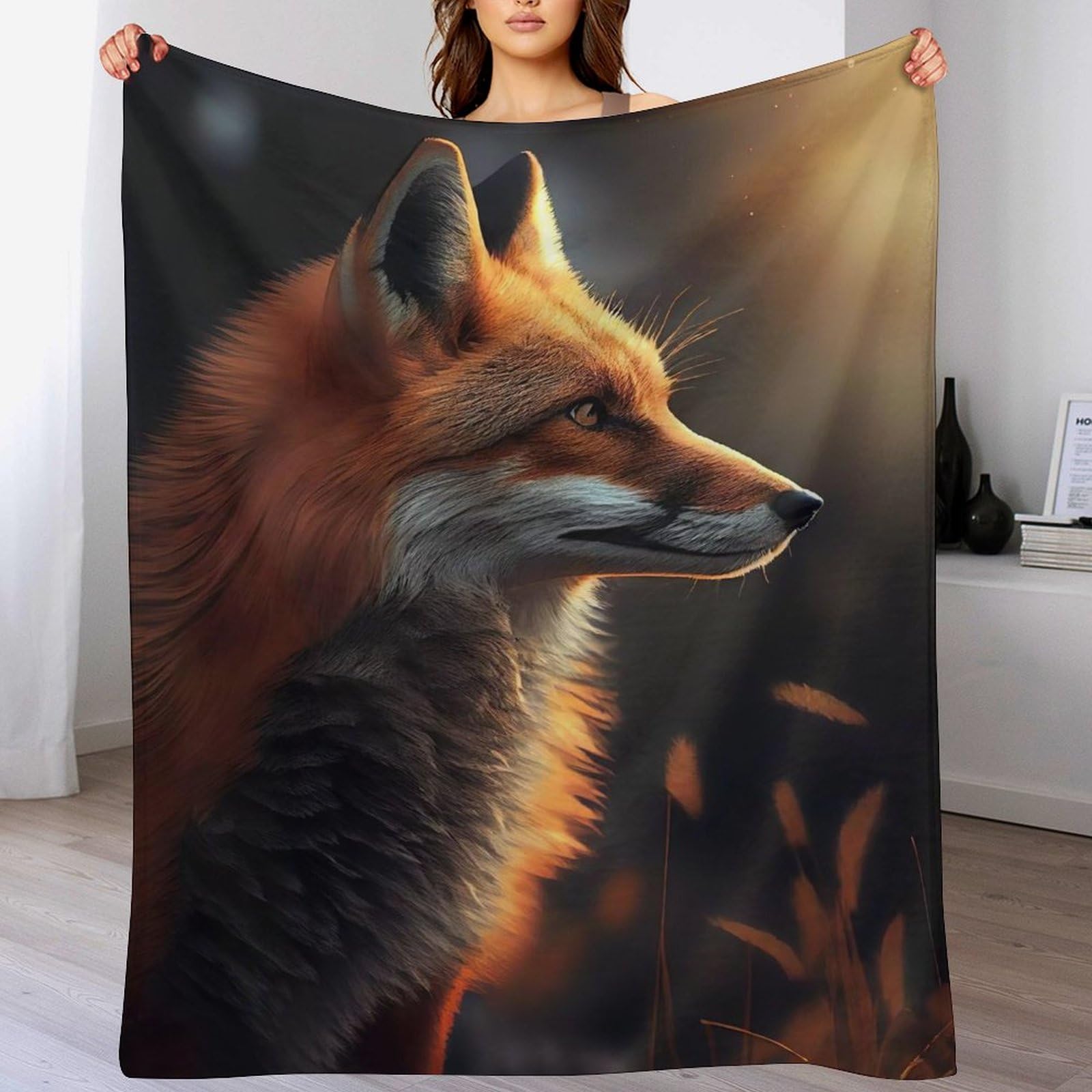 Couverture renard en polaire 180x200cm pour lit et canapé