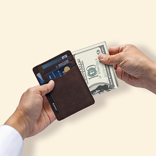 Vista 101 de Oak Leathers Leather Slim Minimalist Wallet for Men & Women RFID Front Pocket Leather Card Holder Wallets
