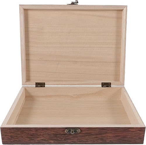 Miniatura 5 de Housoutil Caja de almacenamiento de madera vintage, contenedor grande de recuerdo con tapa con bisagras y cierre frontal, caja del tesoro de madera