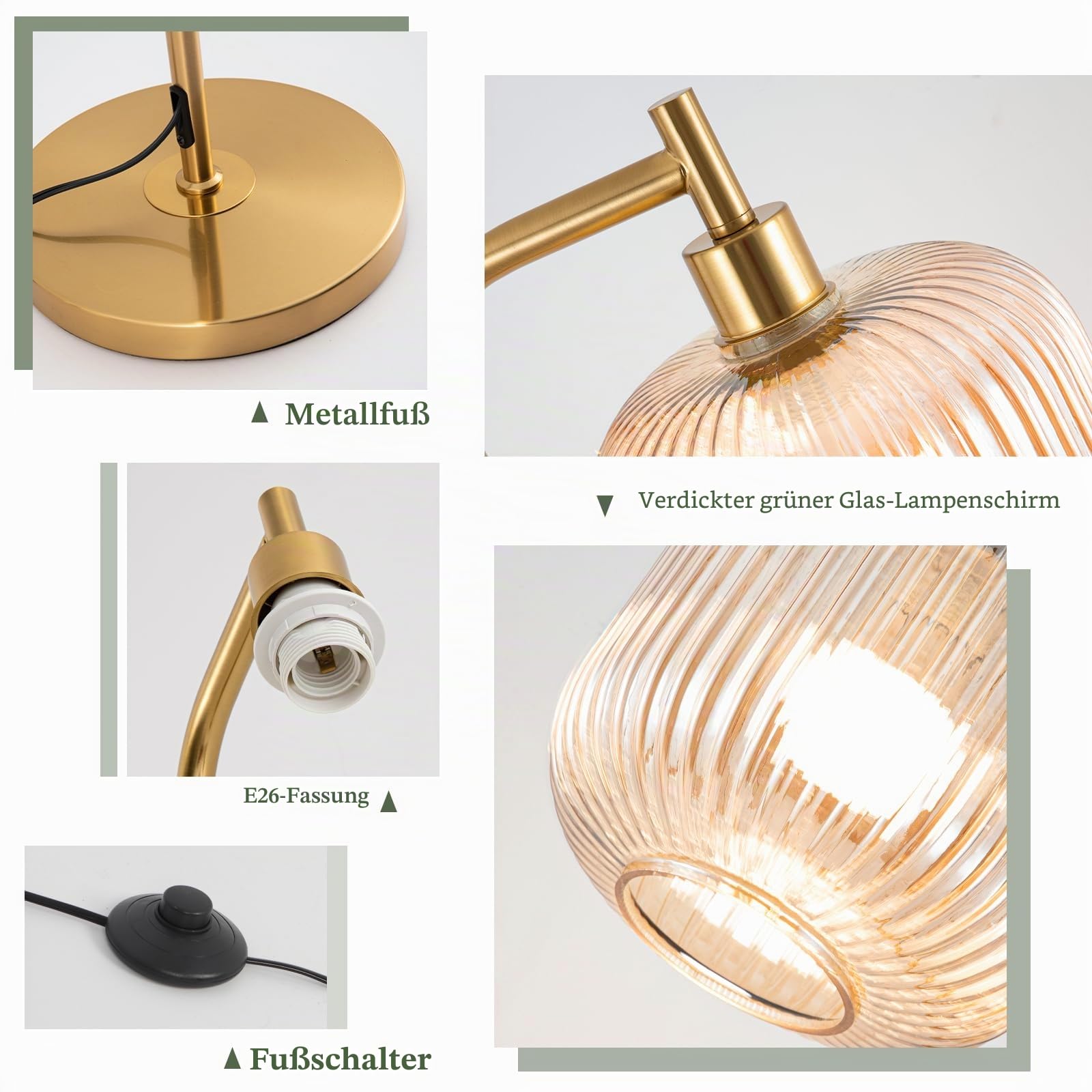 Retro LED Stehlampe Dimmbar, 160cm Vintage Stehlampe Wohnzimmer Mit Bernstein Glaslampenschirm, Fußschalter, Fernbedienung, 2700K-6500K, Moderne Stehlampen für Wohnzimmer Schlafzimmer Büro