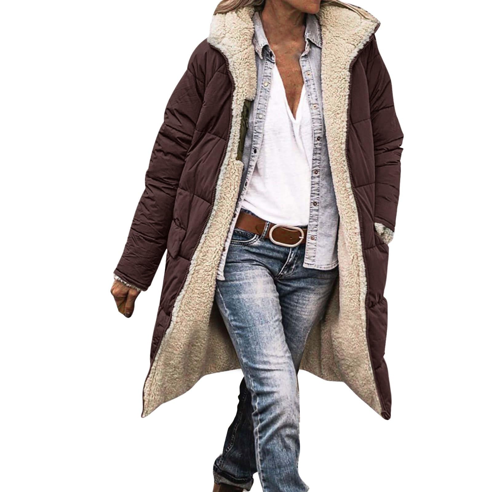 Piumino da donna foderato lungo con cappuccio | giacca trapuntata impermeabile softshell giacca invernale con cerniera | piumino per giacche da donna leggero con cappuccio alla moda giacca invernale