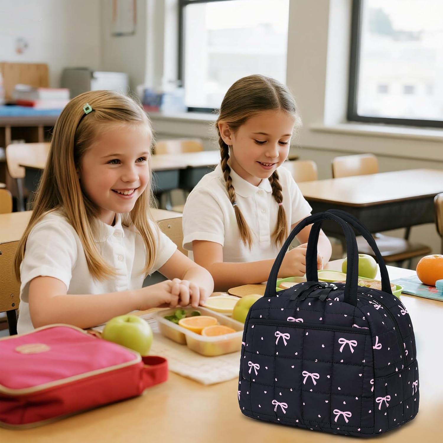 BTOOP Lunch Box for Women Men Cute Corduroy Lunch Bags Large Capacity Insulated Lunch Tote Bag For Work Travel Or Picnic (Pink Bow) - Image 8