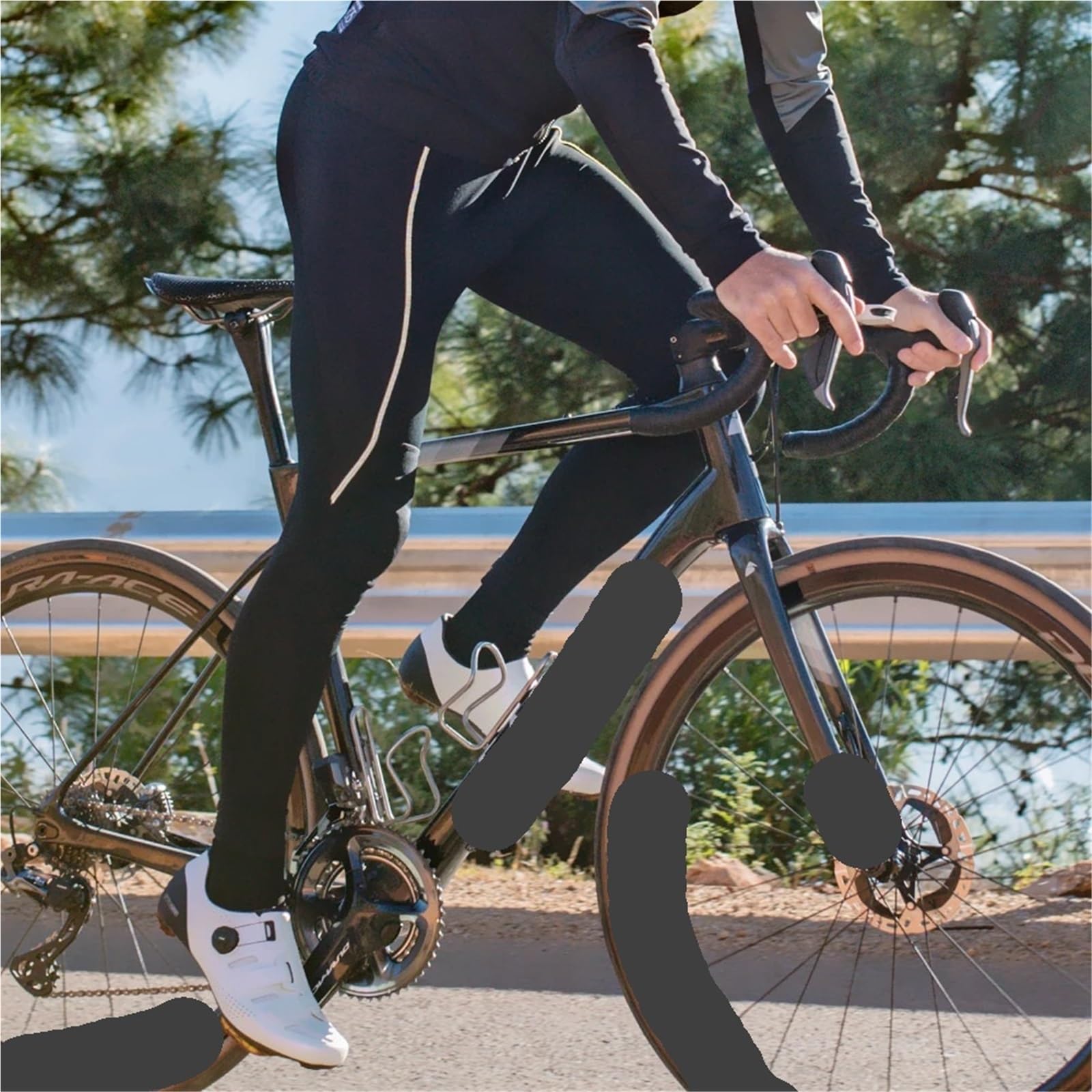 Pantaloni da Ciclismo Invernali 2 Pezzi in Pile Uomo Antivento Bicicletta Equitazione su Strada Professionali Abbigliamento Palestra Imbottito Riflettente per Uomo(3XL)