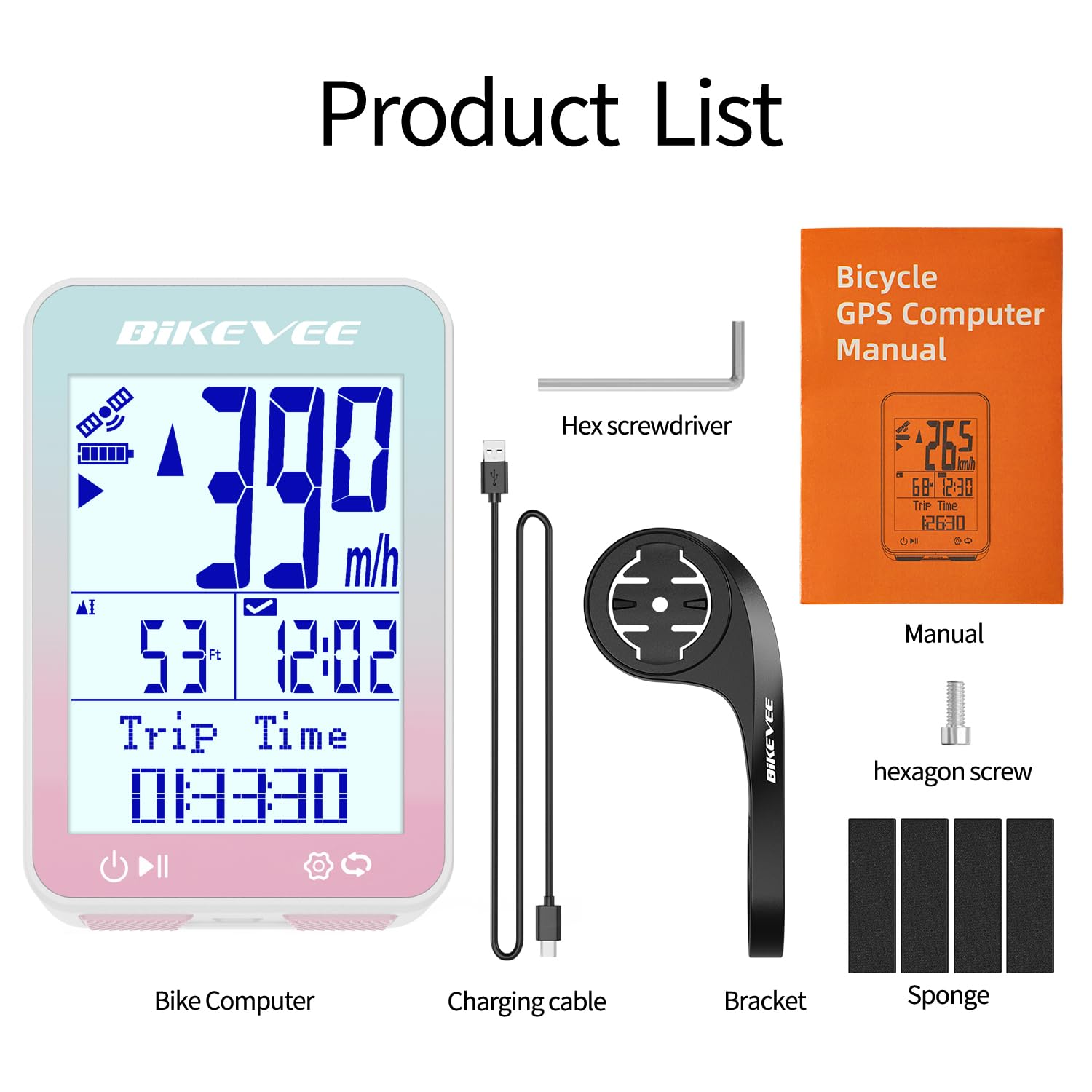 Ordinateur de vélo GPS sans fil avec démarrage/arrêt automatique et rétroéclairage automatique, étanchéité IPX7, compteur de vitesse et traqueur de vélo LCD de 6,1 cm