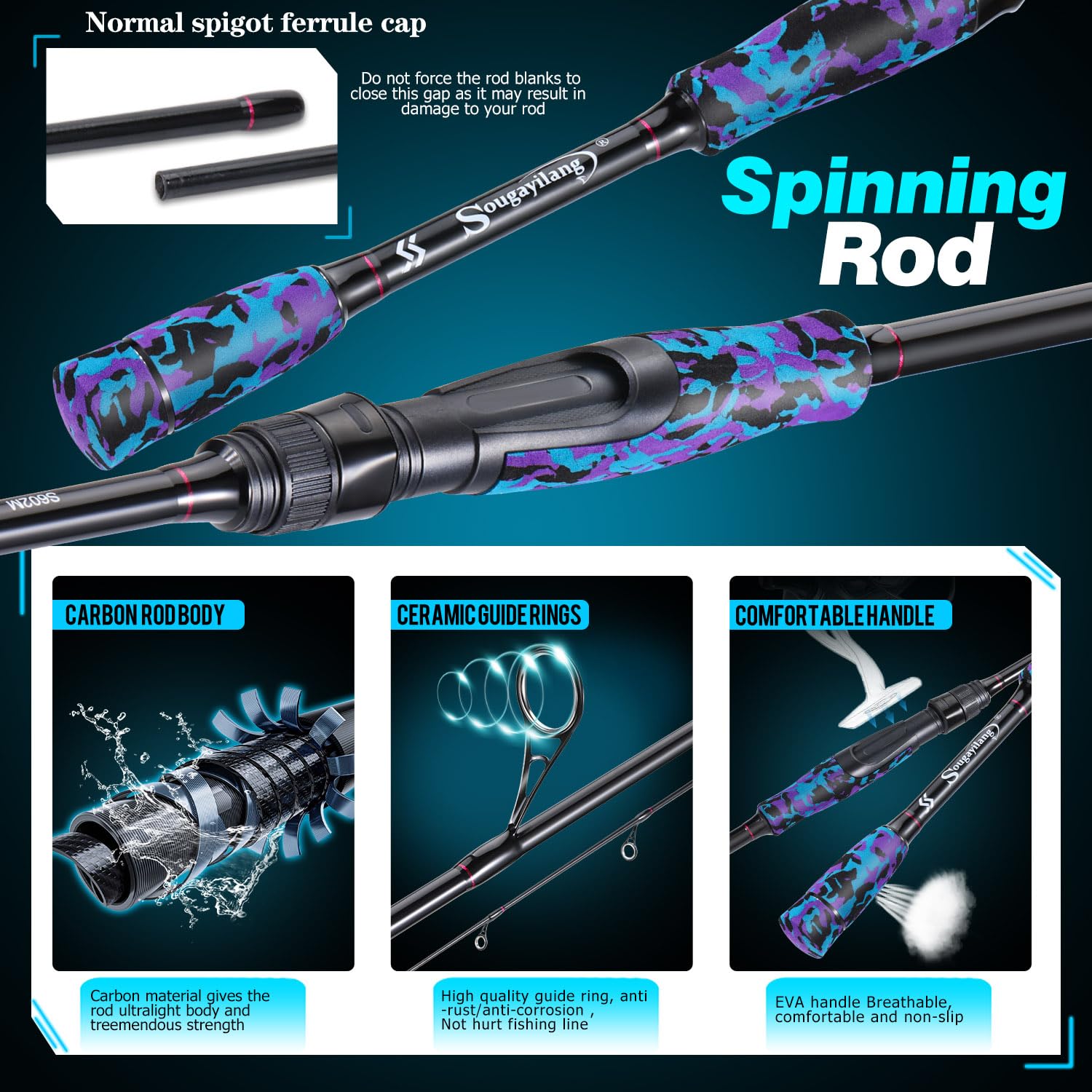 Sougayilang MX-1 - Canna da spinning e mulinello, canna da spinning a 2 sezioni con mulinello da spinning 11+1BB, set per pesca di spigola, spigola, merluzzo, merluzzo, wrasse
