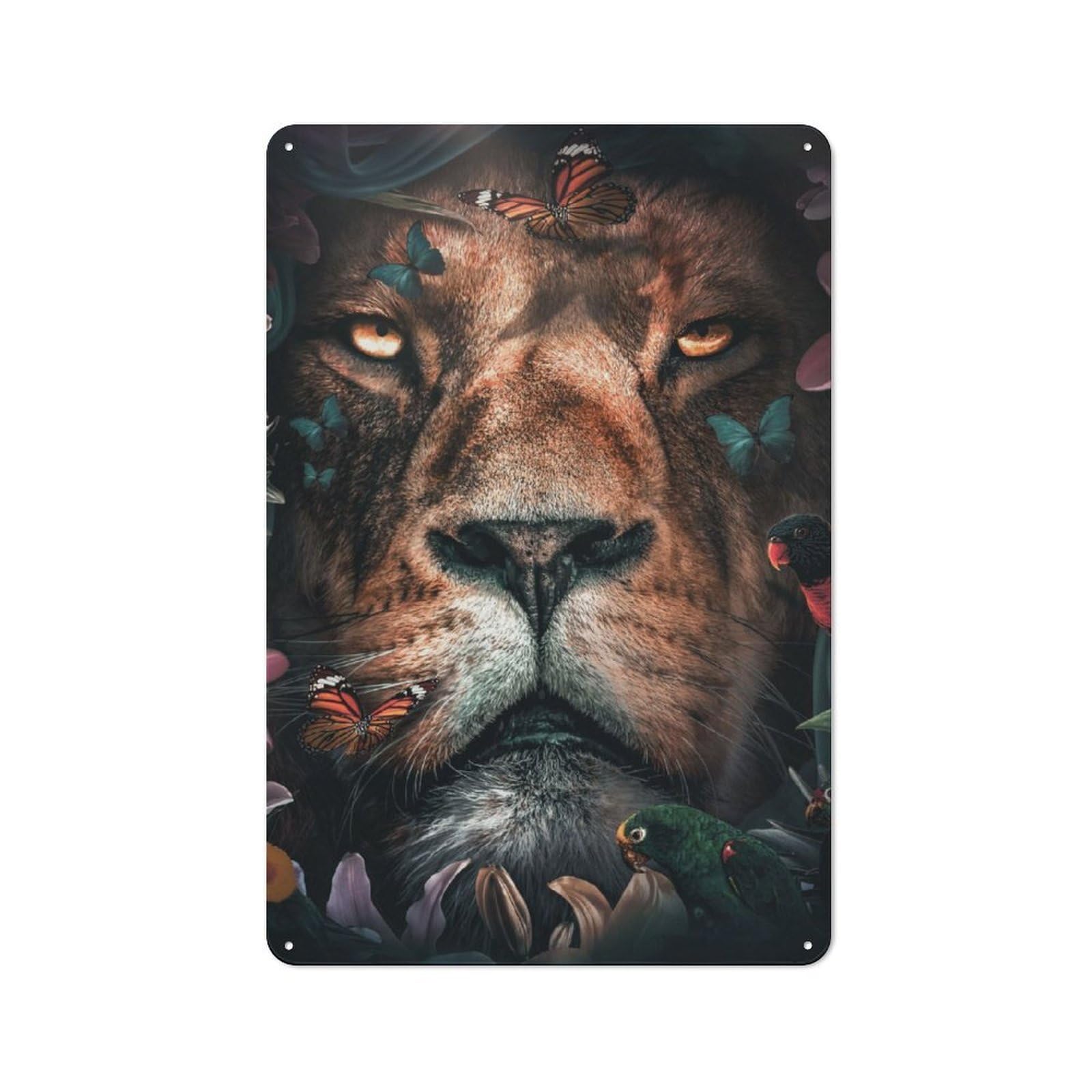 Junmoney Floral Lion Metal Wall Sign 30X20cm Featuring For Garage Wall, For Kitchen, Dining Room And Home Bar Wall Decor