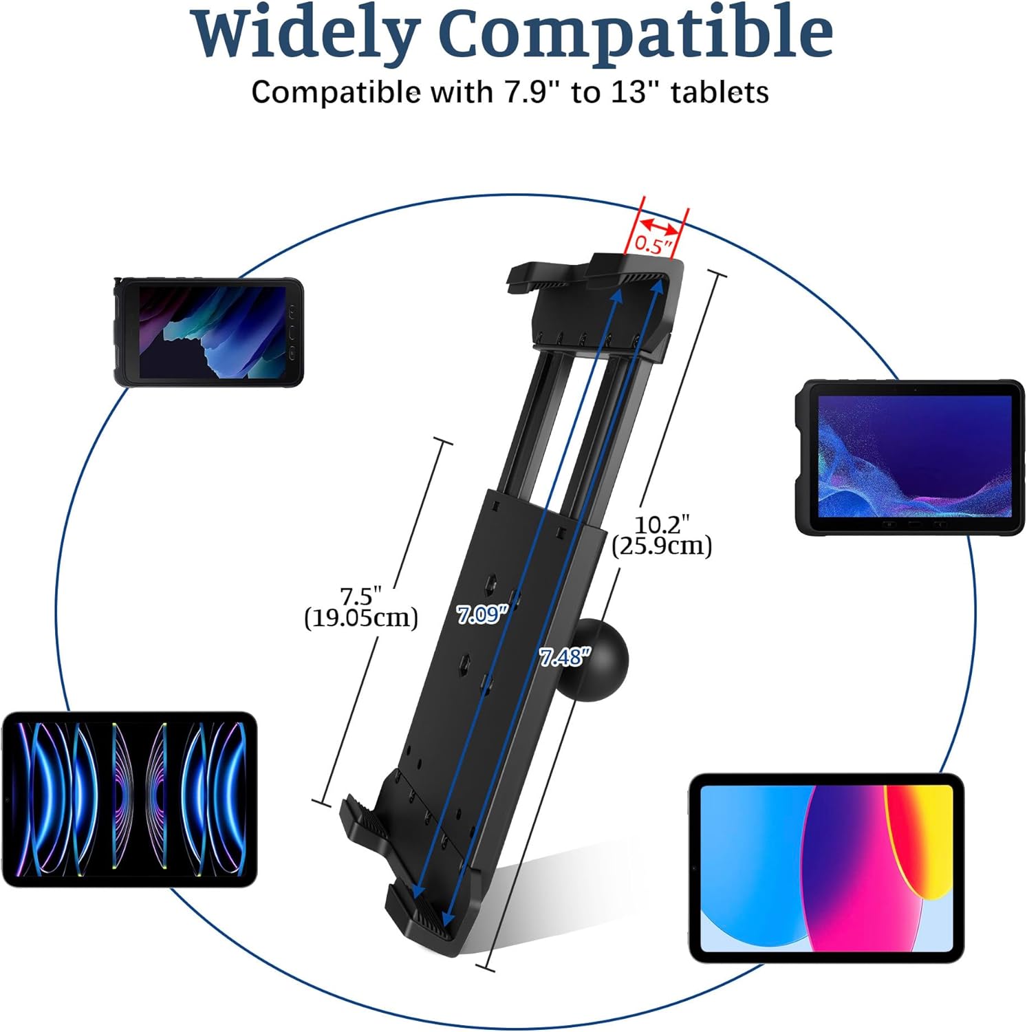 Heavy Duty Tablet Mount for Truck, Aluminum Drill Base Tablet Holder, Compatible with Galaxy Tab Active Tablets/iPad, Industrial iPad Holder for Wall, Truck, Warehouse,Dashboard,Boat