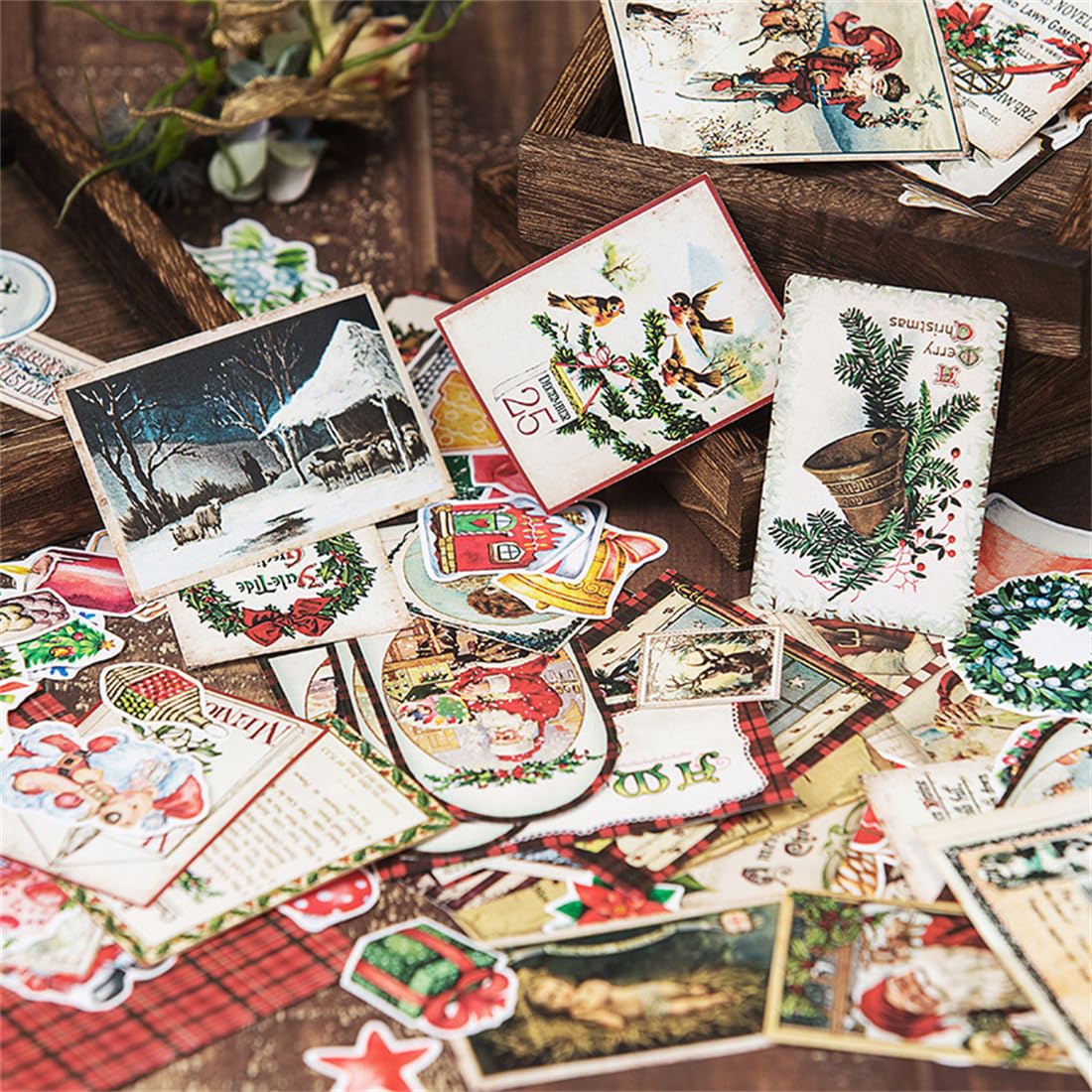 Naklejki do scrapbookingu, Boże Narodzenie, vintage, samoprzylepne naklejki dekoracyjne, zestaw papieru do scrapbookingu, pamiętnika, albumu, tworzenia kart