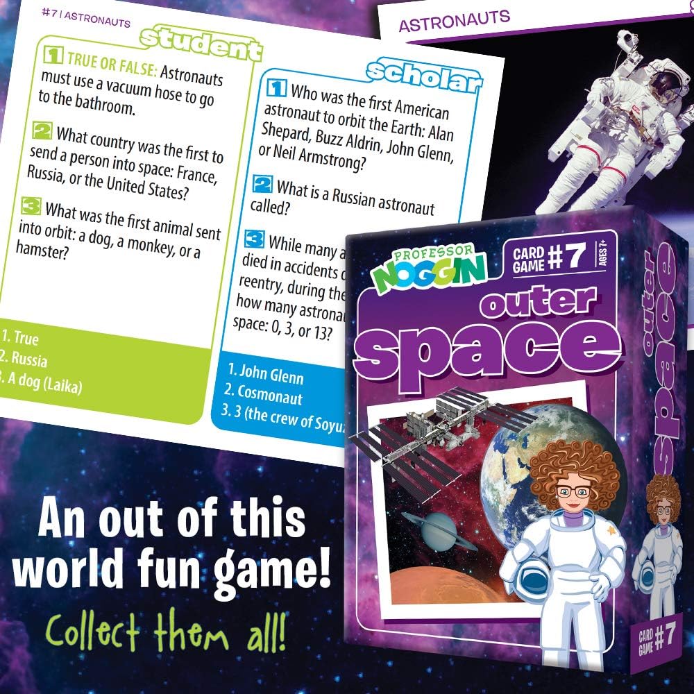 Outset Media Professor Noggin's Outer Space Trivia Card Game - an Educational Based Card Game for Kids - Trivia, True or False, and Multiple Choice - Ages 7+ - Contains 30 Cards