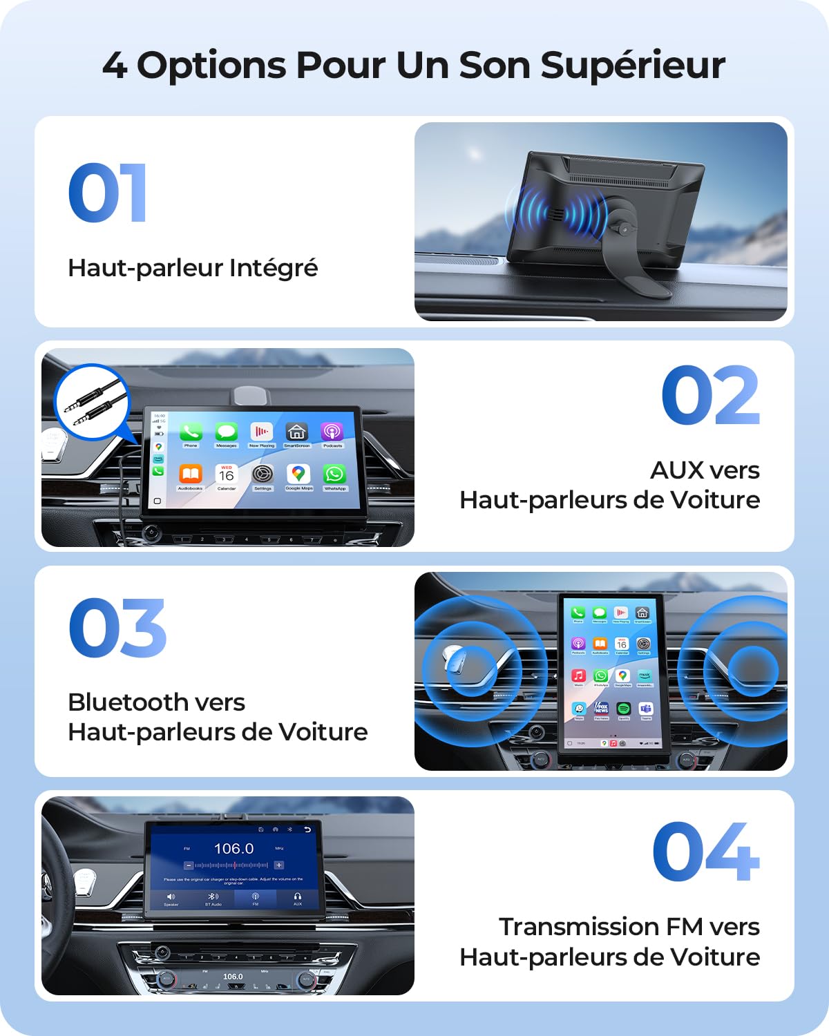 Écran Portable 9'' pour Apple CarPlay & Android Auto, Affichage HD 1024*600, Support Magnétique, Mises à jour OTA, Modes Portrait et Paysage, Caméra de Recul, Bluetooth, Contrôle Vocal, Navigat