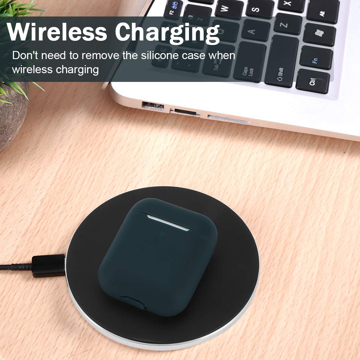KOKOKA Silicona Compatible con AirPods 2, Fundas Protectora de Silicona para AirPods 2, LED Frontal Visible, Soporta Carga inalámbrica, sin Mosquetón, Dark Green — view 5